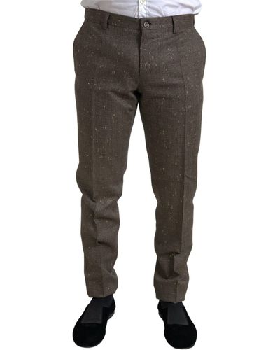 Dolce & Gabbana Brown Wool Dress Skinny Men Trouser Pants - Gray