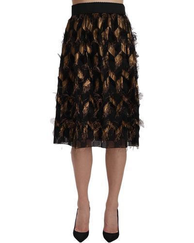 Dolce & Gabbana Dolce Gabbana Black Gold Fringe Metallic Pencil A-line Skirt