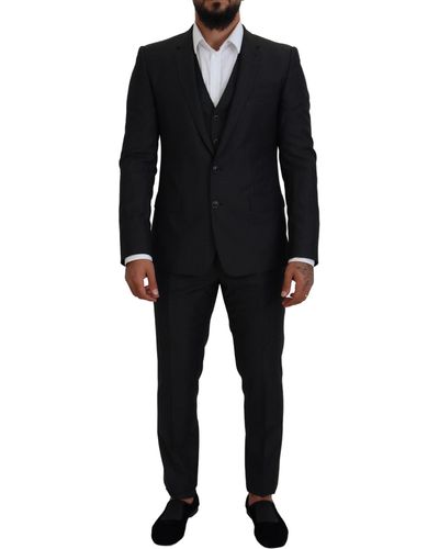 Dolce & Gabbana Elegant Martini Three-Piece Wool Silk Suit - Black