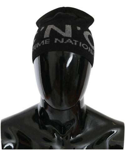 CoSTUME NATIONAL Beanie Wool Blend Branded Hat - Black