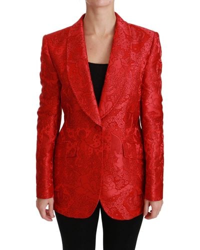 Dolce & Gabbana Floral Angel Blazer Coat Jacket Red Jkt2563