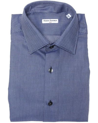 Robert Friedman Elegant Medium Slim Collar Cotton Shirt - Blue