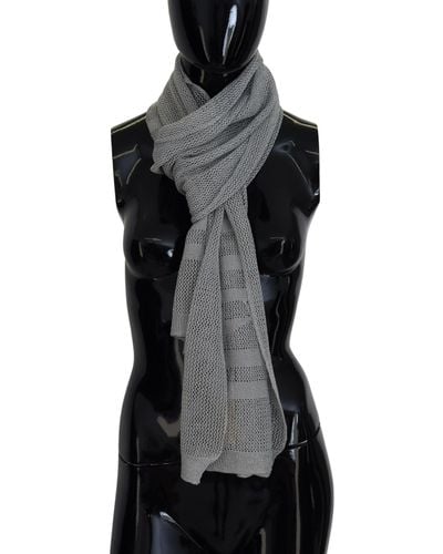 John Galliano Grey Logo Knitted Neck Wrap Shawl Foulard Scarf - Black