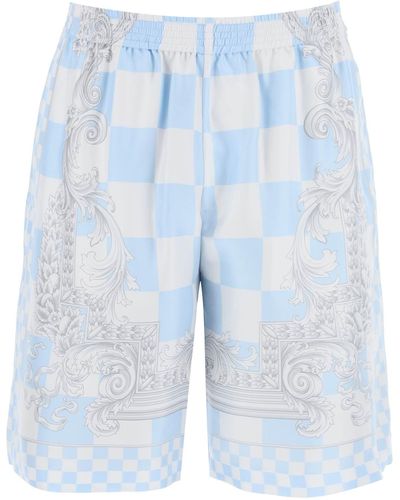 Versace Printed Silk Bermuda Shorts Set - Blue