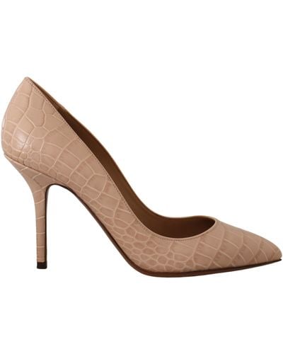 Dolce & Gabbana Elegant Nude Leather Kitten Heels Court Shoes - Metallic