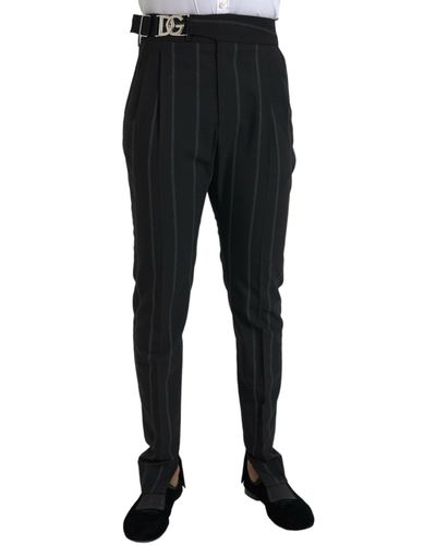 Dolce & Gabbana Striped Slim Dress Trousers - Black