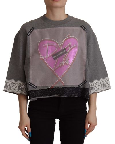 Dolce & Gabbana Chic Cotton Heart Tee With Bell Sleeves - Purple