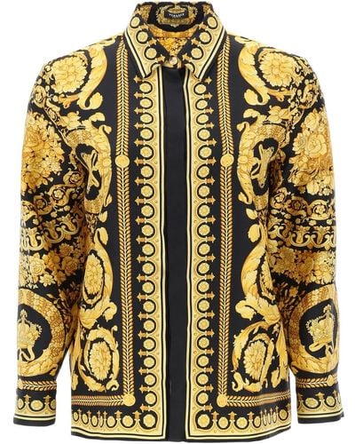 Versace Barocco Silk Twill Shirt - Yellow