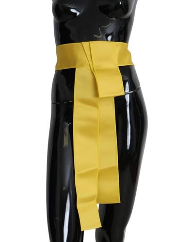 Dolce & Gabbana Dolce Gabbana Yellow Wide Snap Button Closure Silk Belt - Black