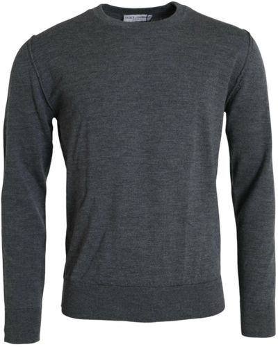 Dolce & Gabbana Dark Wool Crew Neck Pullover Sweater - Gray