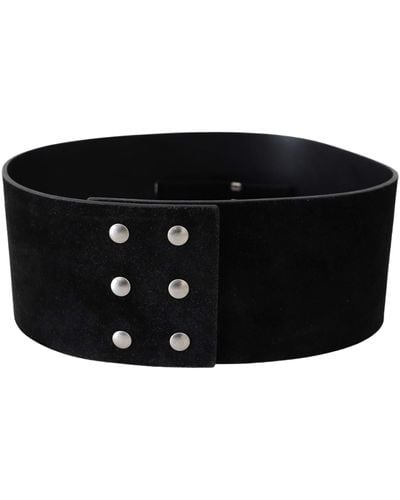 Gianfranco Ferré Black Leather Wide Silver Logo Design Buckle Belt