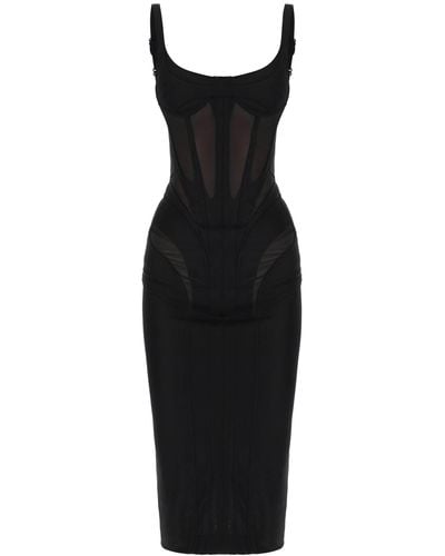 Mugler Midi Dress With Corset - Black