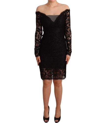 Dolce & Gabbana Elegant Lace Knee-Length Dres - Black