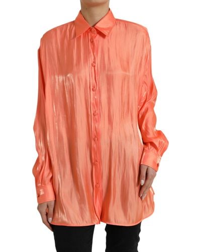 Dolce & Gabbana Peach Long Sleeve Button Down Blouse Top - Orange
