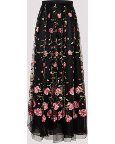 Giambattista Valli Black Rose Polyester Midi Skirt