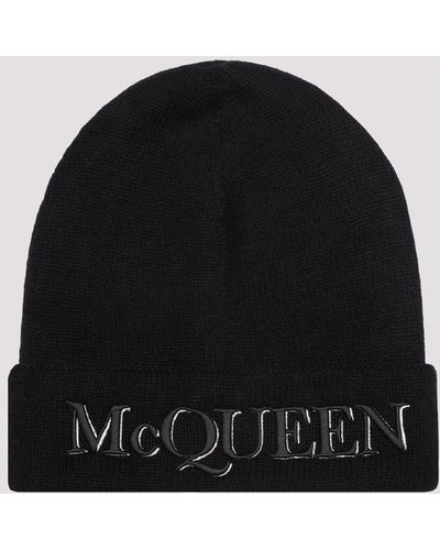 Alexander McQueen Black Cashmere Hat With Logo