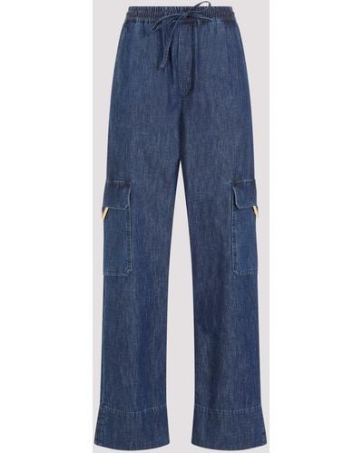 Valentino Medium Blue Denim Cotton Chambray Cargo Trousers