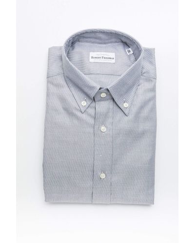 Robert Friedman Beige Cotton Button Down Men's Shirt - Gray
