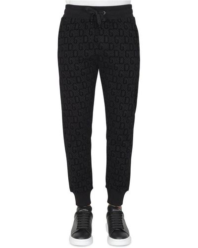 Dolce & Gabbana Velvet Logo Cotton Tracksuit Trousers - Black