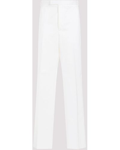 Thom Browne White Straight Leg Cotton Chino Trousers