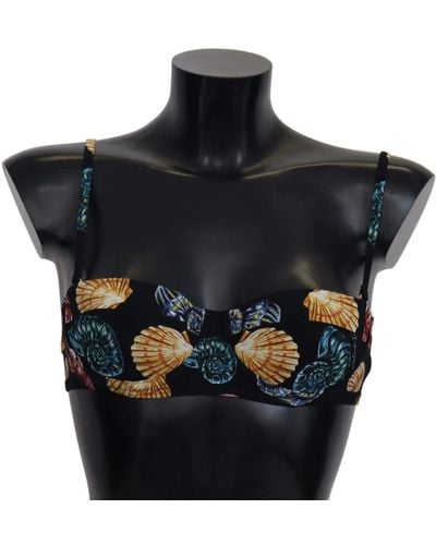 Dolce & Gabbana Seashells Print Swimwear Bikini Tops - Black