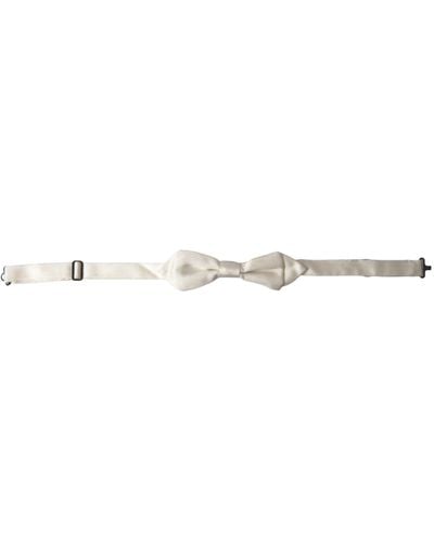Dolce & Gabbana White Silk Slim Adjustable Neck Papillon Bow Tie - Natural