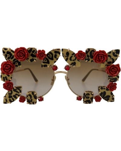 Dolce & Gabbana Metal Frame Roses Embellished Dg2207b Sunglasses - Black