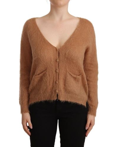 Pink Memories Brown Cardigan V-neck Long Sleeve Sweater