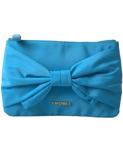 Twin Set Elegant Silk Clutch With Bow Accent - Blue