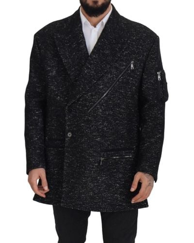 Dolce & Gabbana Black Wool Double Breasted Coatjacket