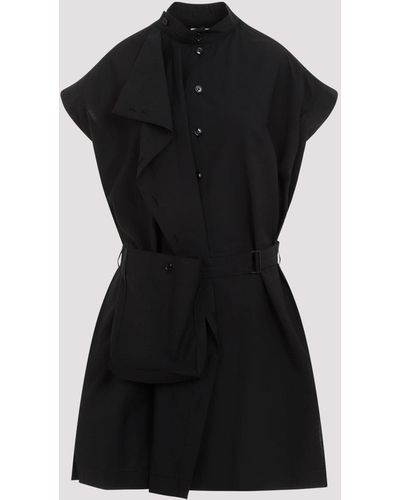 Lemaire Black Asymmetrical Sleeveless Cotton Midi Dress