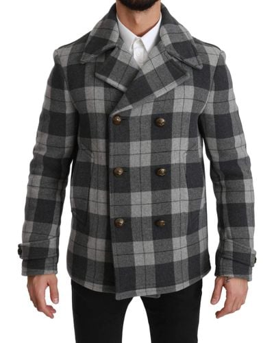 Dolce & Gabbana Gray Check Wool Cashmere Coat Jacket - Black