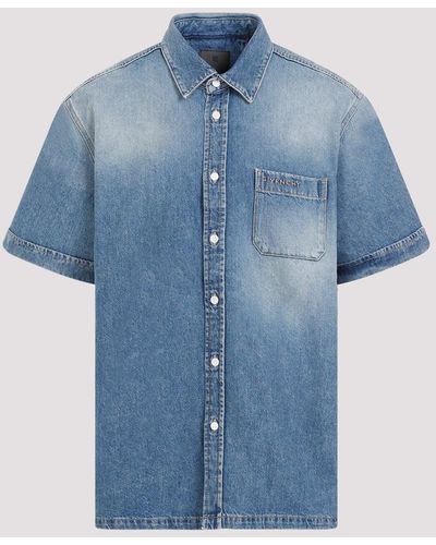 Givenchy Indigo Blue Cotton Short Sleeve Shirt With Pocket