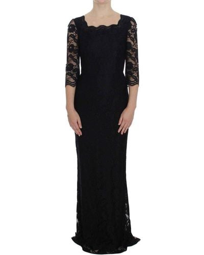 Dolce & Gabbana Floral Lace Long Ball Maxi Dress - Black