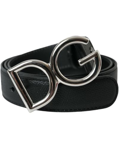Dolce & Gabbana Leather Metal Logo Buckle Belt - Black