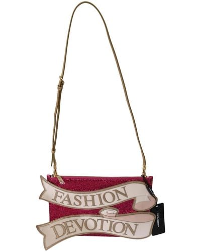 Dolce & Gabbana Pink Glittered Fashion Devotion Sling Cleo Purse Calf Leather