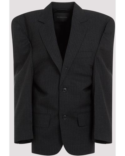 Balenciaga Anthracite Grey Wool Cut Away Boxy Jacket - Black