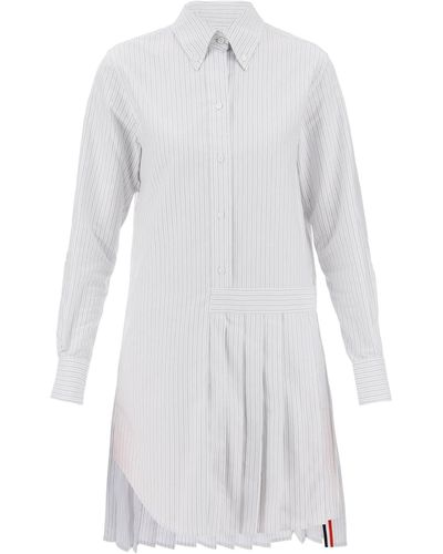 Thom Browne Striped Oxford Shirt Dress - White