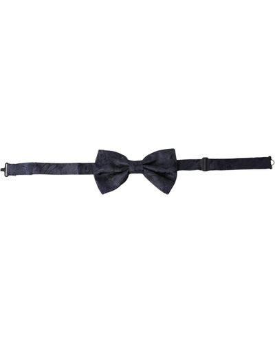 Dolce & Gabbana Blue Silk Adjustable Neck Men Papillon Bow Tie - White