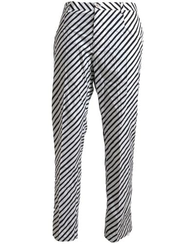 Dolce & Gabbana White Black Cotton Striped Pants Pants