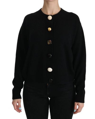Dolce & Gabbana Black Button Embellished Cardigan Sweater Cashmere