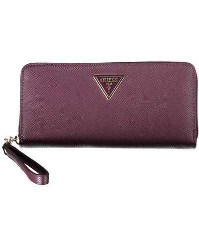 Guess Elegant Zip Closure Wallet With Logo Detail - Purple