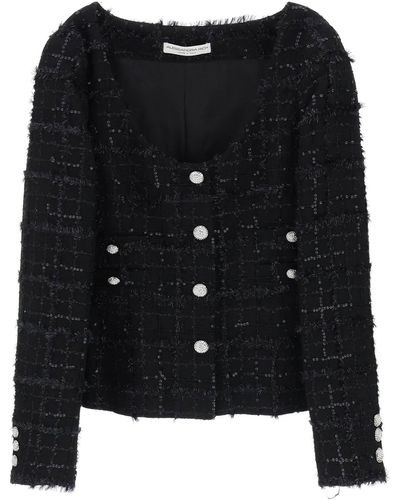 Alessandra Rich Tweed Jacket With Sequins Embell - Black
