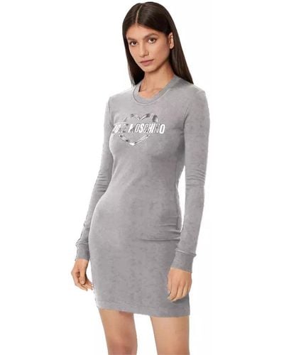 Love Moschino Chic Metallic Logo Cotton Blend Dress - Grey