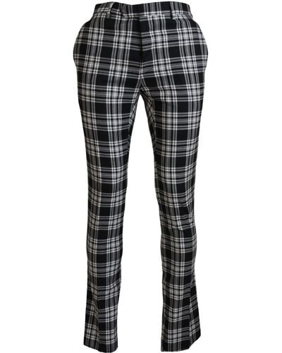 Bencivenga Black Chequered Cottoncasual Trousers