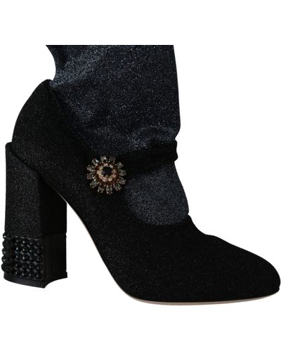 Dolce & Gabbana Crystal-embellished Two-tone Stretch-lurex Knee Boots - Black