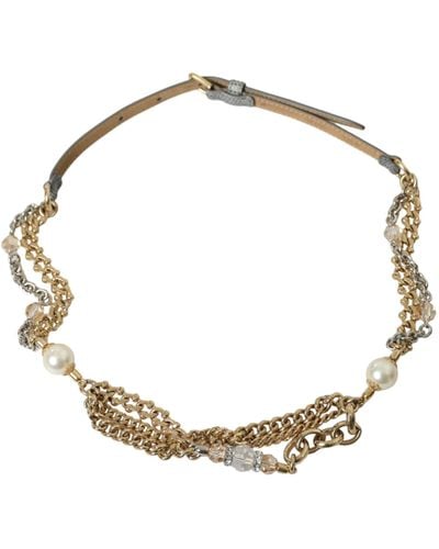 Dolce & Gabbana Blue Braided Gold Brass Chain Waist Belt - Metallic