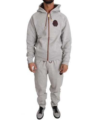 Billionaire Italian Couture Cotton Hooded Jumper Trousers Tracksuit - Grey