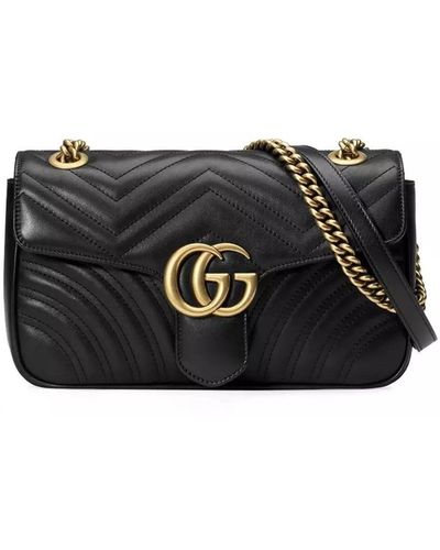 Gucci Elegant Chevron Quilted Leather Shoulder Bag - Black