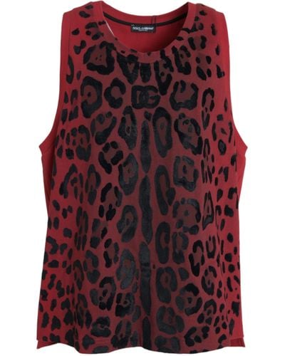 Dolce & Gabbana Leopard Print Sleeveless Tank T-Shirt - Red